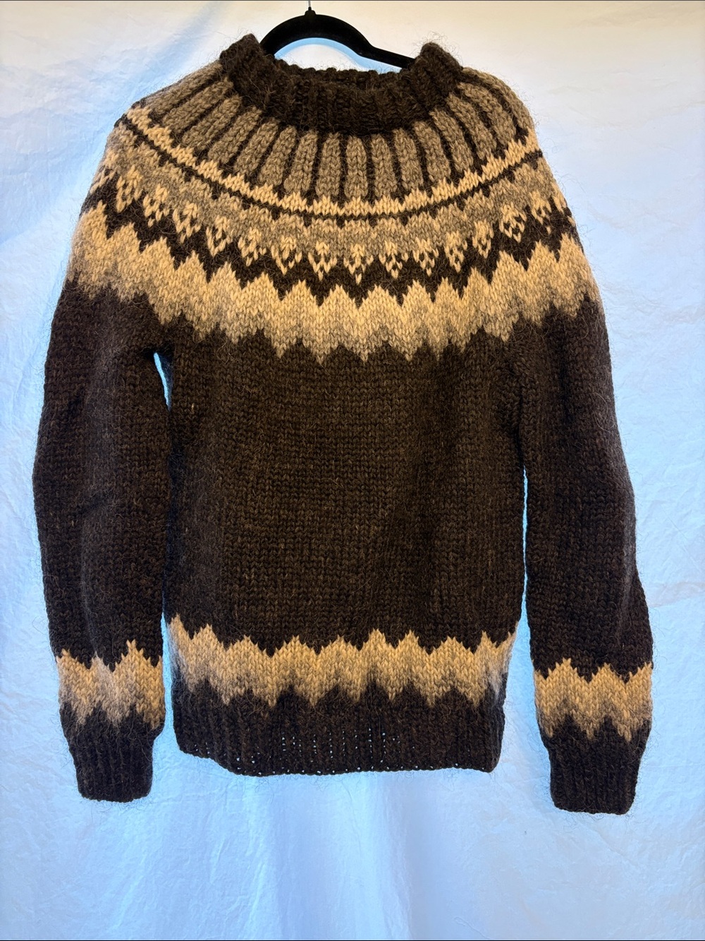 Men's Brown and Cream Nordic Wool Sweater